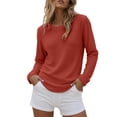 thumbnail image 5 of Women's Waffle Knit Top Crew Neck Long Sleeve Casual Pullover Blouse, 5 of 9
