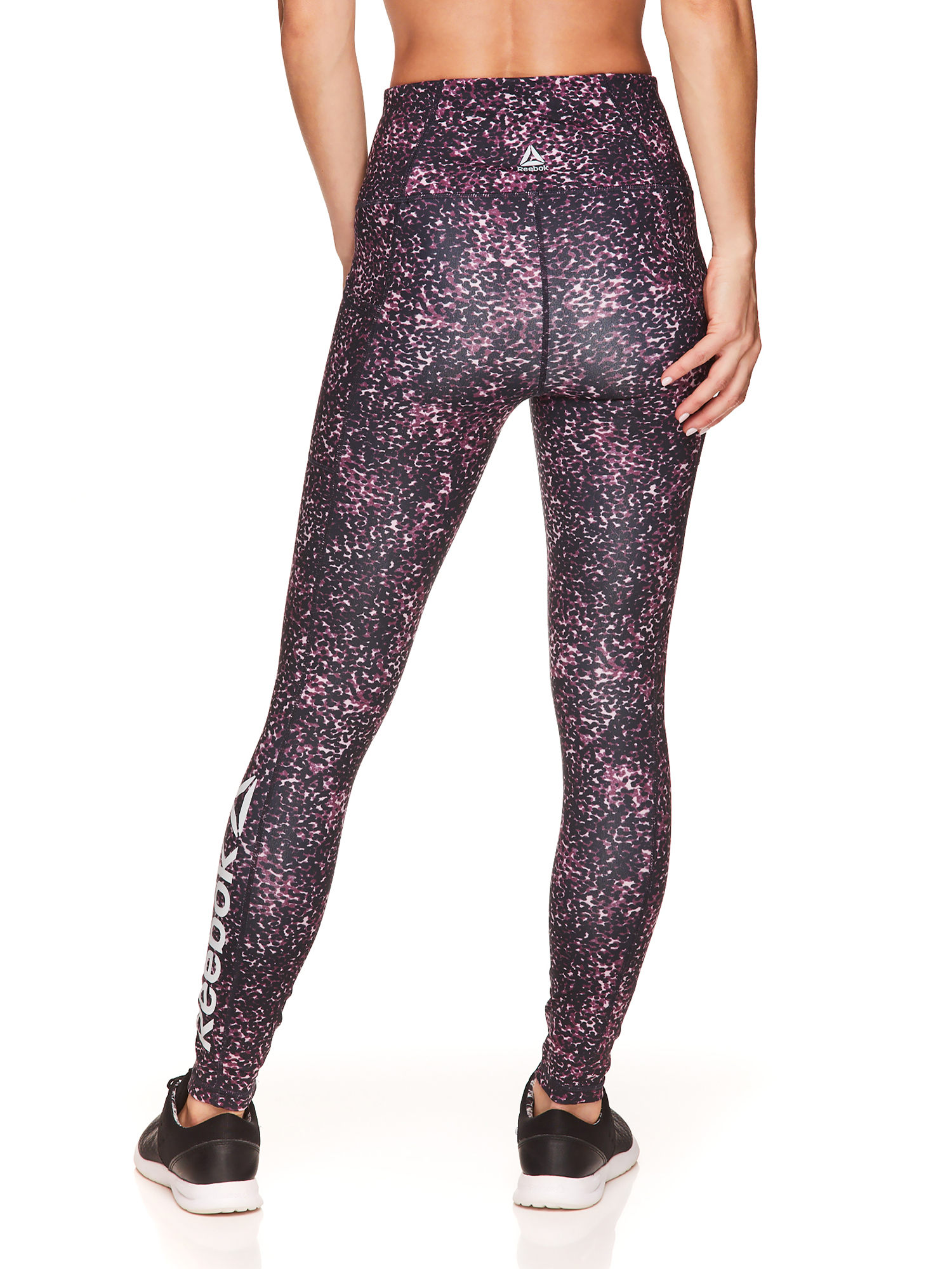 Reebok Womens High-Waisted Active Leggings with Pockets, Dotty Animal Graphic - image 2 of 4