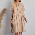 thumbnail image 4 of ZenCart Women's Cotton Linen Summer Dress Round Neck Short Sleeve Midi Dress Loose Casual Beach Vacation Flowy Dress with Pockets, 4 of 8