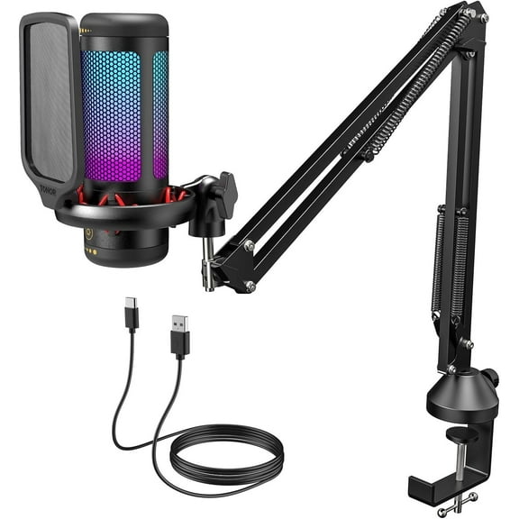 TONOR TC310  Gaming Microphone Set  for PC/Laptop/PS4/5, Desktop USB Microphone with RGB, Quick Mute, for Twitch, Streaming, Podcast, Studio Recording, Discord Chatting, 200 cm/78 inch Cable
