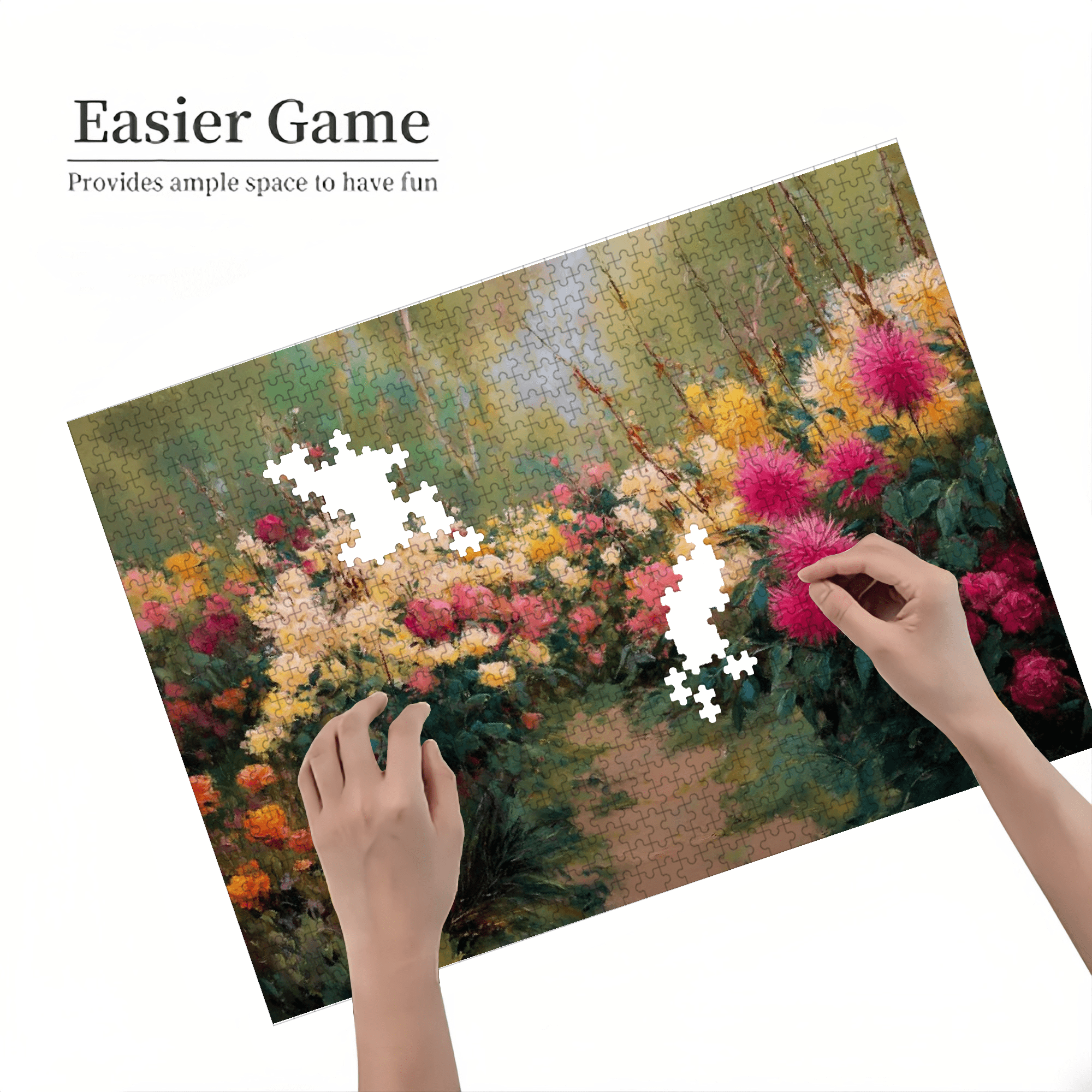 A Box of (1000pcs) Adult Puzzles, with a Design of 'Flower Path in Deep Spring', High Difficulty, Suitable for Adults, Family Entertainment. 29.4*19.6 in