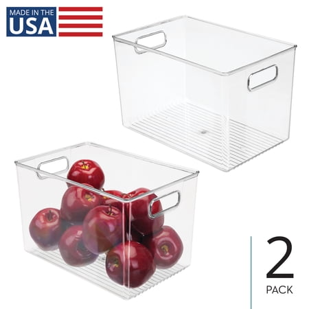 iDesign Plastic Storage Bins with Handles - Set of 2 - Clear - Made in USA