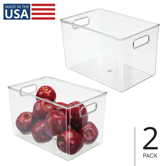 iDesign Plastic Storage Bins with Handles - Set of 2 - Clear - Made in USA