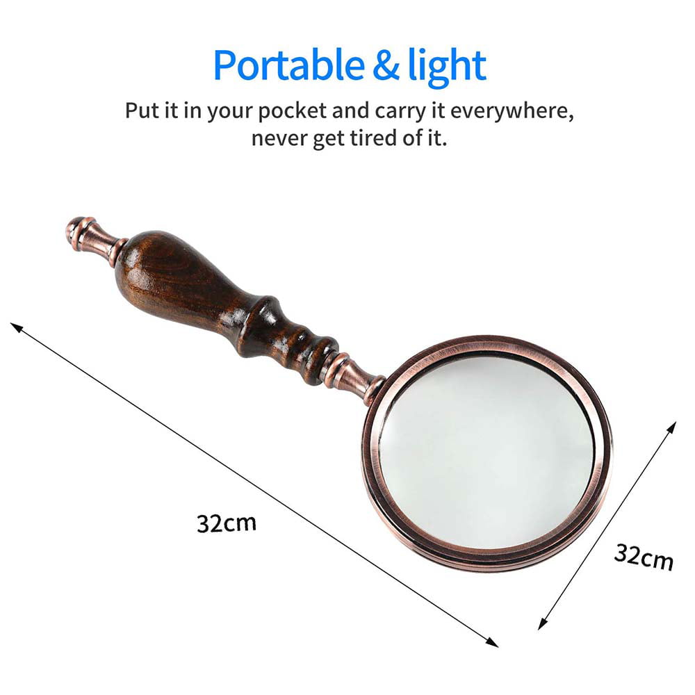 Hand-held magnifier 8 times magnifier magnifying glass with light and portable optical recognition folded sleeve silver jewelry play simple text reader antique jade antique coin interlocking tool keyc 