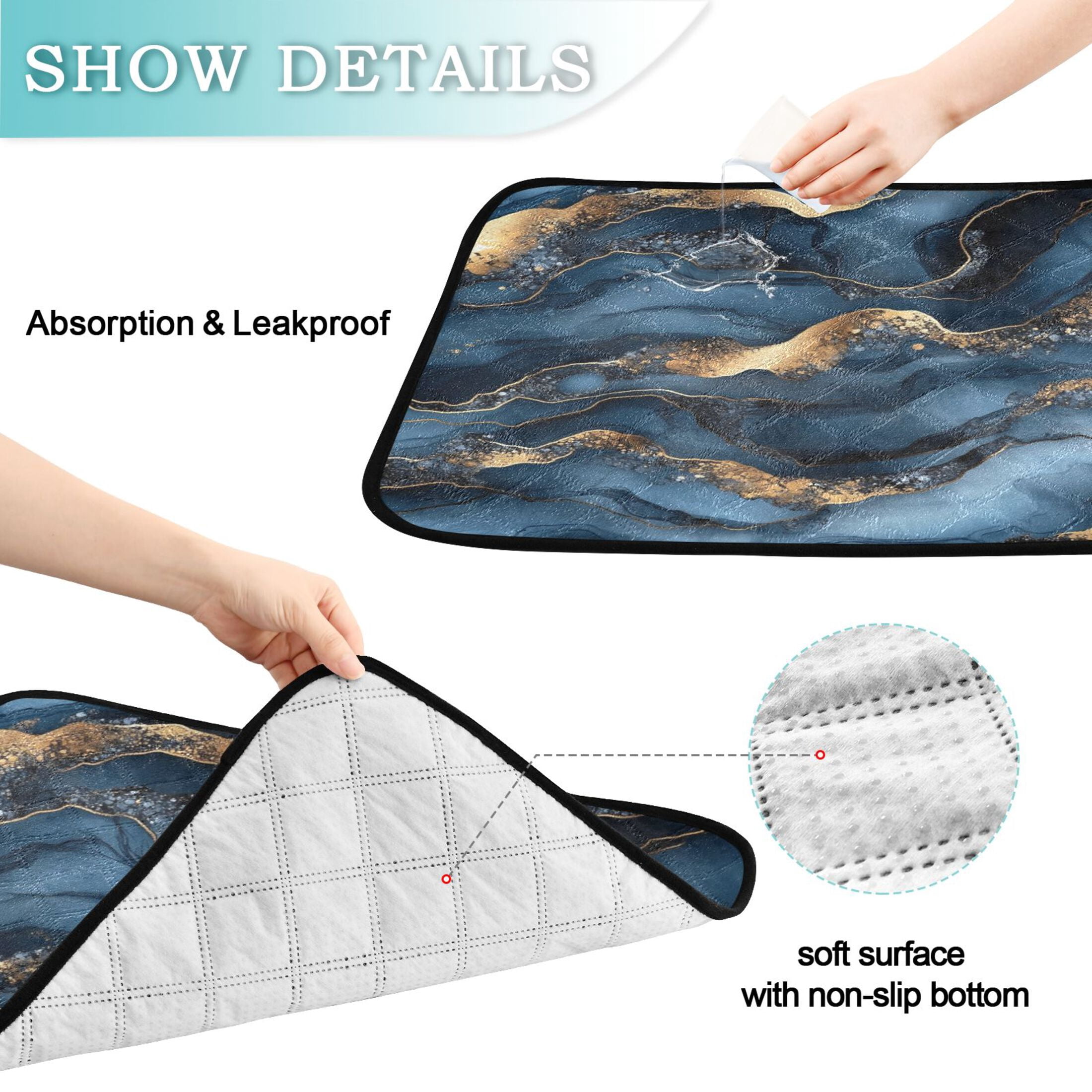 Qxltty Dark Blue Gilt Marbles Cat litter Pads Pet Set of 3 Diaper Mats Center Anti-leakage Layer Absorbent Soft and Comfortable
