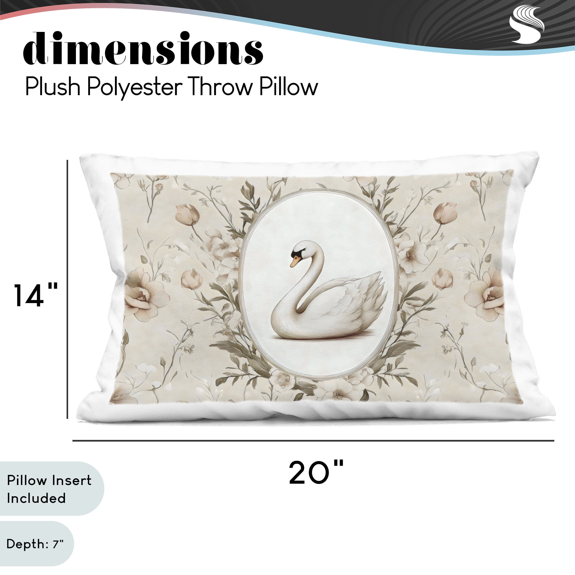 Stupell Industries Swan Vignette in Floral Border Decorative Printed Throw Pillow, design by Arlington Prints, 14 x 7 x 20