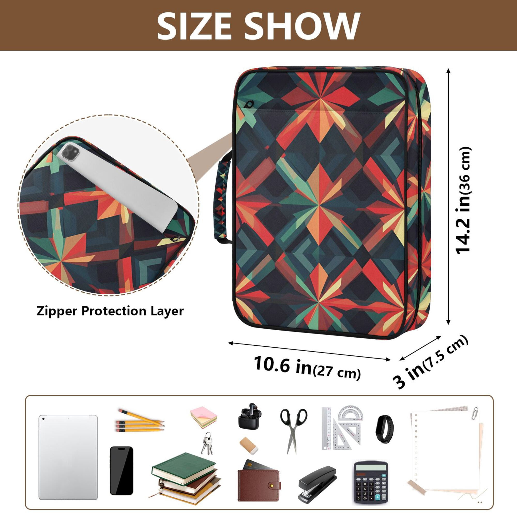 FORMRS Accordion File Folder A4 Size 7-Pocket Expanding Document Organizer Bag with 3 Ring Binder, Red Abstract