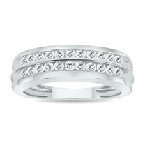 SZUL 1 Carat TW Men's Diamond Double Row Channel Ring in 10K White Gold (J-K-L Color, I2-I3 Clarity)