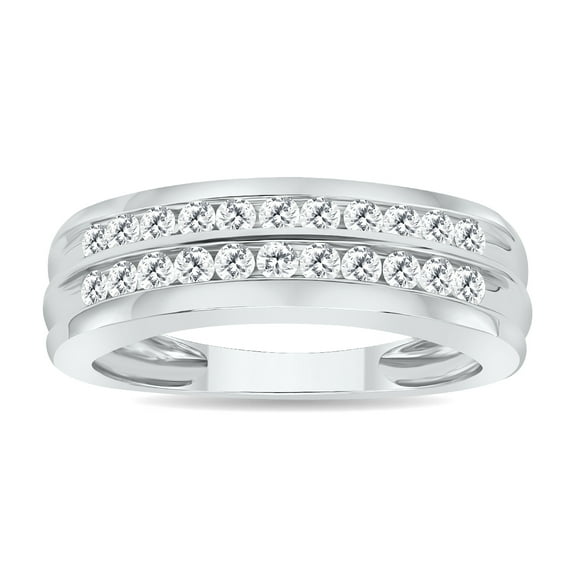 SZUL 1 Carat TW Men's Diamond Double Row Channel Ring in 10K White Gold (J-K-L Color, I2-I3 Clarity)