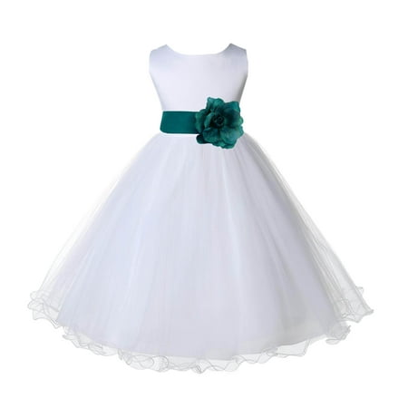 - Ekidsbridal Satin White Oasis Tulle Rattail Edge Christmas Junior Bridesmaid Recital Easter Holiday Wedding Pageant Communion Princess Birthday Girl Clothing Baptism 829S size 2 Flower Girl Dress