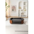 thumbnail image 3 of Modern Solid Wood Pet Products, Pet Sofa Bed with Cashmere Cushion Walnut Bent Wood Back for Cat & Dog 38.58"L x 26.77"W x 11.02"H, Dark Gray, 3 of 9