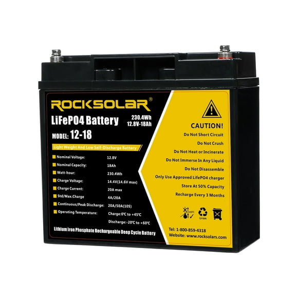 ROCKSOLAR 12V 18AH LiFePO4 Battery