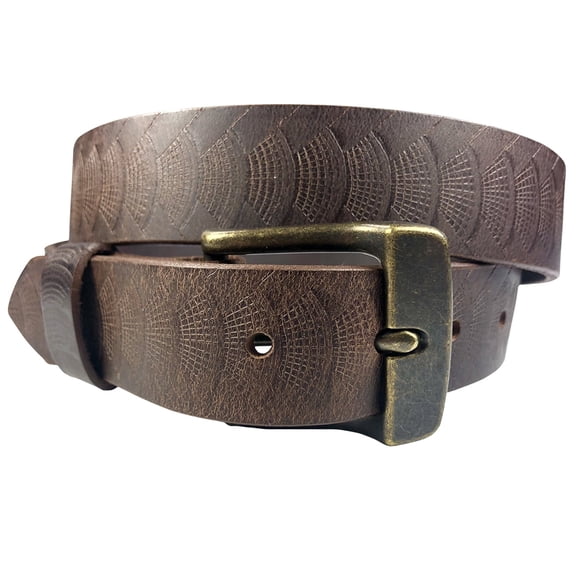1.25"(32mm) Embossed Reptile Weave Brown Buffalo Leather Belt Handmade in Canada by Zelikovitz Size 26-46 Size: 46 for 44" Waist
