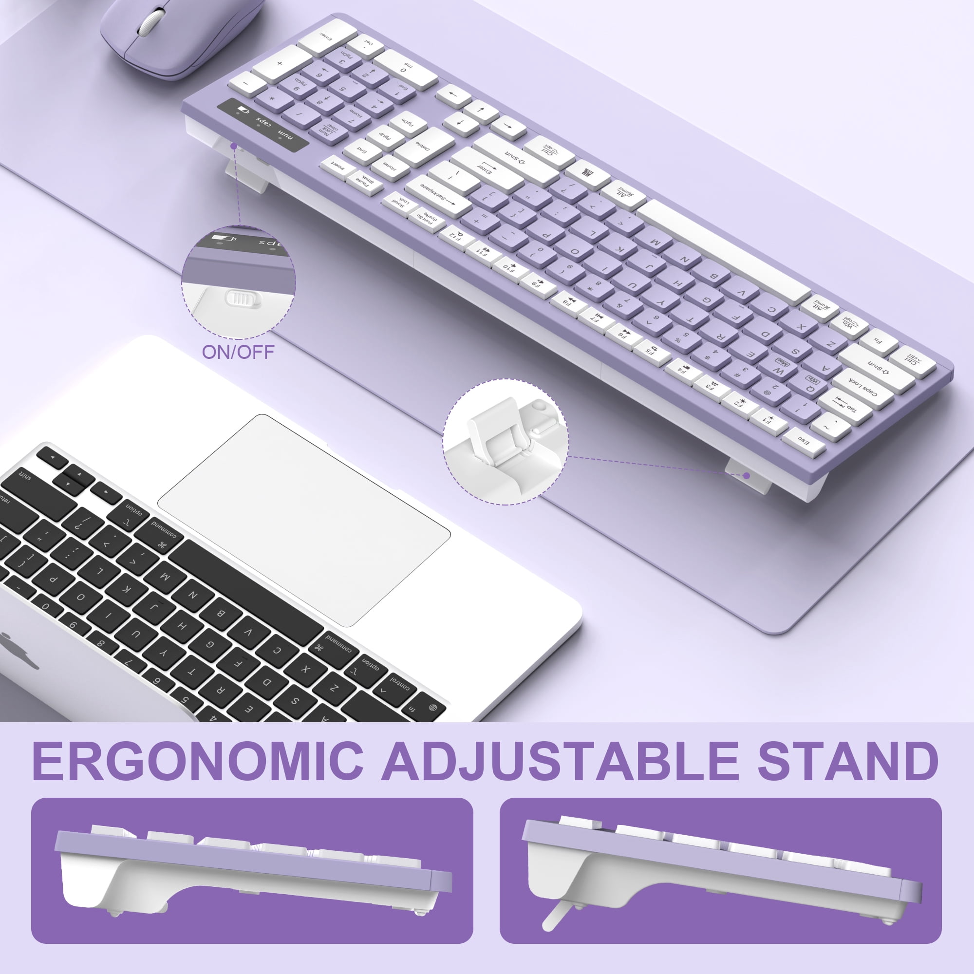 RECCAZR Wireless Keyboard and Mouse Combo for Windows, 2.4G Full Size, 12 Multimedia and Shortcut Keys, 3-Year Battery Life,  for Windows, Mac OS Desktop/Laptop/PC(Blue)