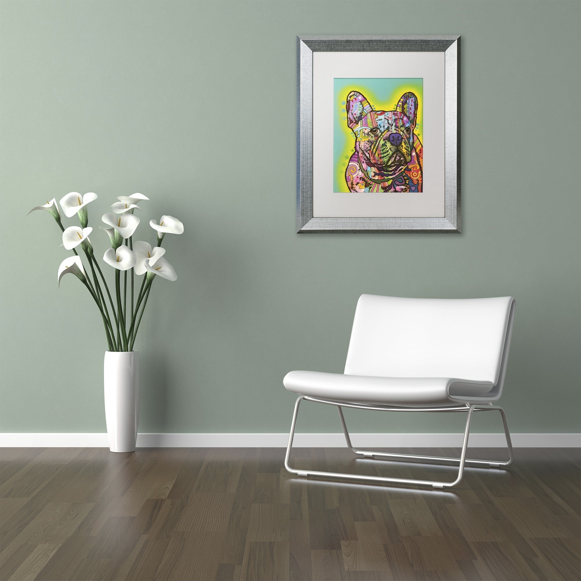 Trademark Fine Art "French Bulldog III" Canvas Art by Dean Russo, White Matte, Silver Frame
