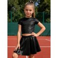 thumbnail image 3 of Haitryli Girls Metallic Crop Tops with Shiny Pleated Skirt Rave Dance Outfits Cheer Outfit for Hip-hop Black 10-14, 3 of 5