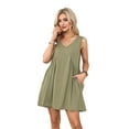 thumbnail image 3 of Women's Sleeveless V-Neck Mini Dress Beach Casual Sundress Summer Vacation Outfit Gray-green XS, 3 of 7
