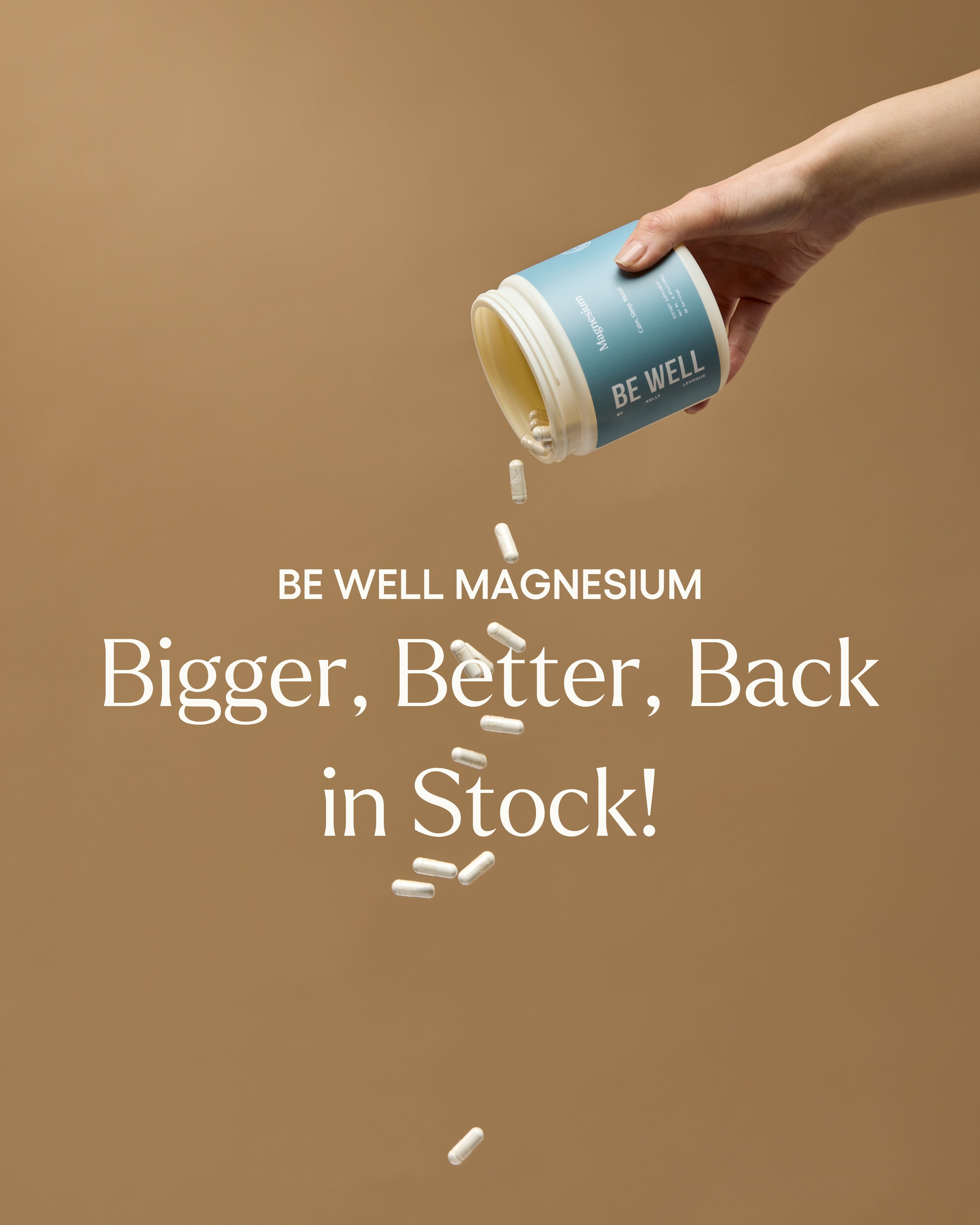 Be Well by Kelly Magnesium Glycinate Supplement with GABA & L-Theanine for Daily Stress Relief & Deep, Restful Sleep (90 Servings, 270 Capsules)