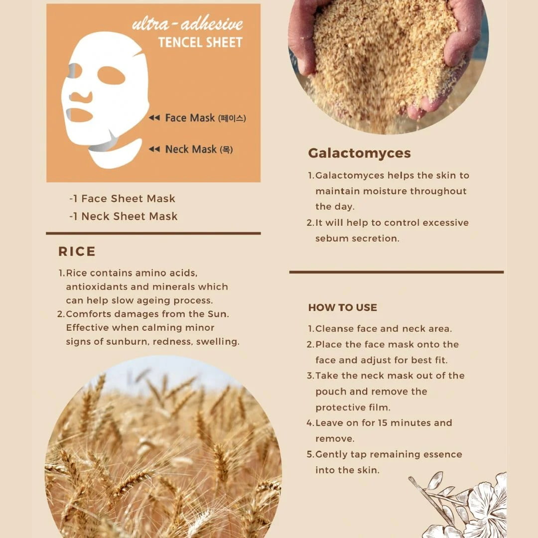 10pc Set MEDI FOR DEAR Rice and Galactomyces Face and Neck Mask | Korean Beauty Sheet Mask | Moisture & Calming