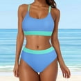 thumbnail image 2 of Fulorrnie Women's Bikini Sets Colorblock Trim 2 Piece High Waisted Swimsuit Scoop Neck Adjustable Spaghetti Straps Bathing Suit, 2 of 5