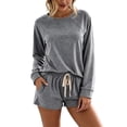 thumbnail image 2 of cocolona Womens Pajamas Set Casual Long Sleeve Tops with Drawstring Shorts Matching Outfits Set Breathable Lounge Sleepwear, 2 of 8