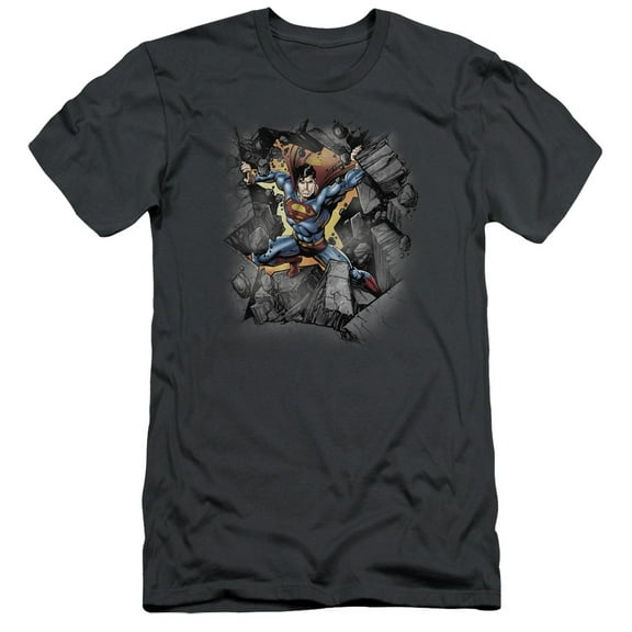 Superman Break On Through Adult 30/1 T-Shirt Charcoal