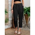 thumbnail image 4 of Pantalones Acelit de lino para mujer, cintura elástica, con cordón, color negro, 4 of 7