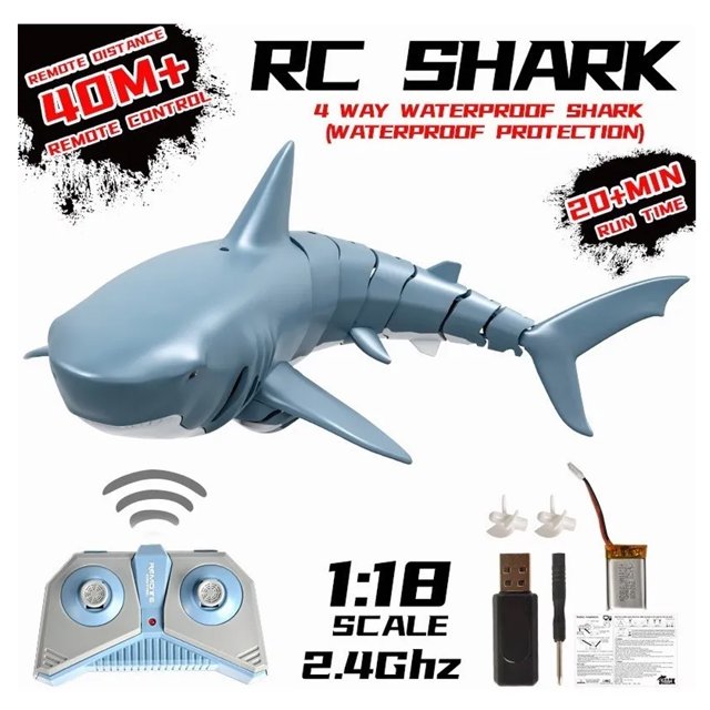 Juguete De Tiburón A Control Remoto Impermeable Azul Shark tiburon, control, acuatico