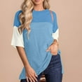 thumbnail image 3 of Otvok Women's Summer Round Neck Shirt Fashion Versatile Casual Color Block Short-Sleeve Blouse, 3 of 6