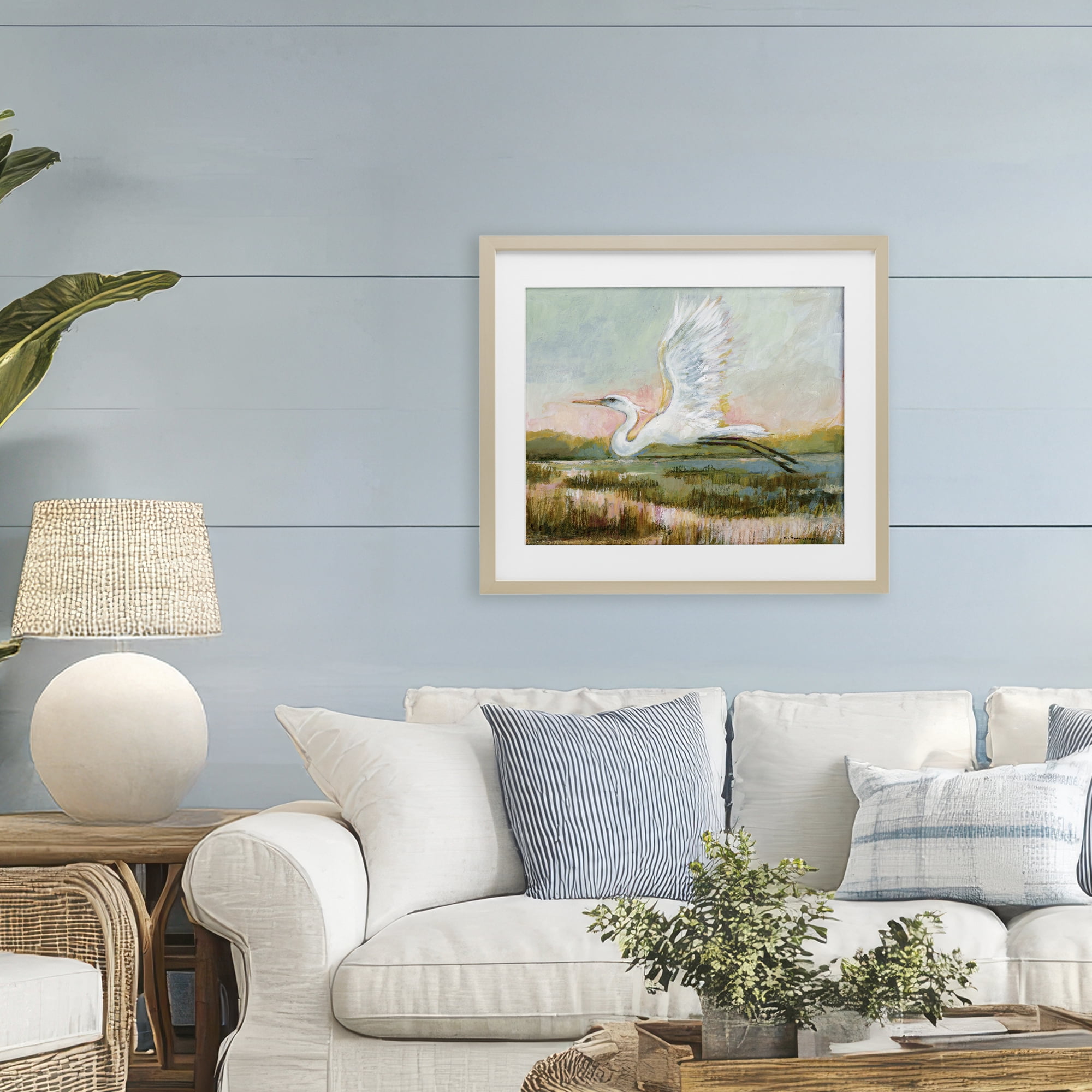 Stupell Industries White Heron Flying Birch Framed Print Under Glass, design by Susan Winget