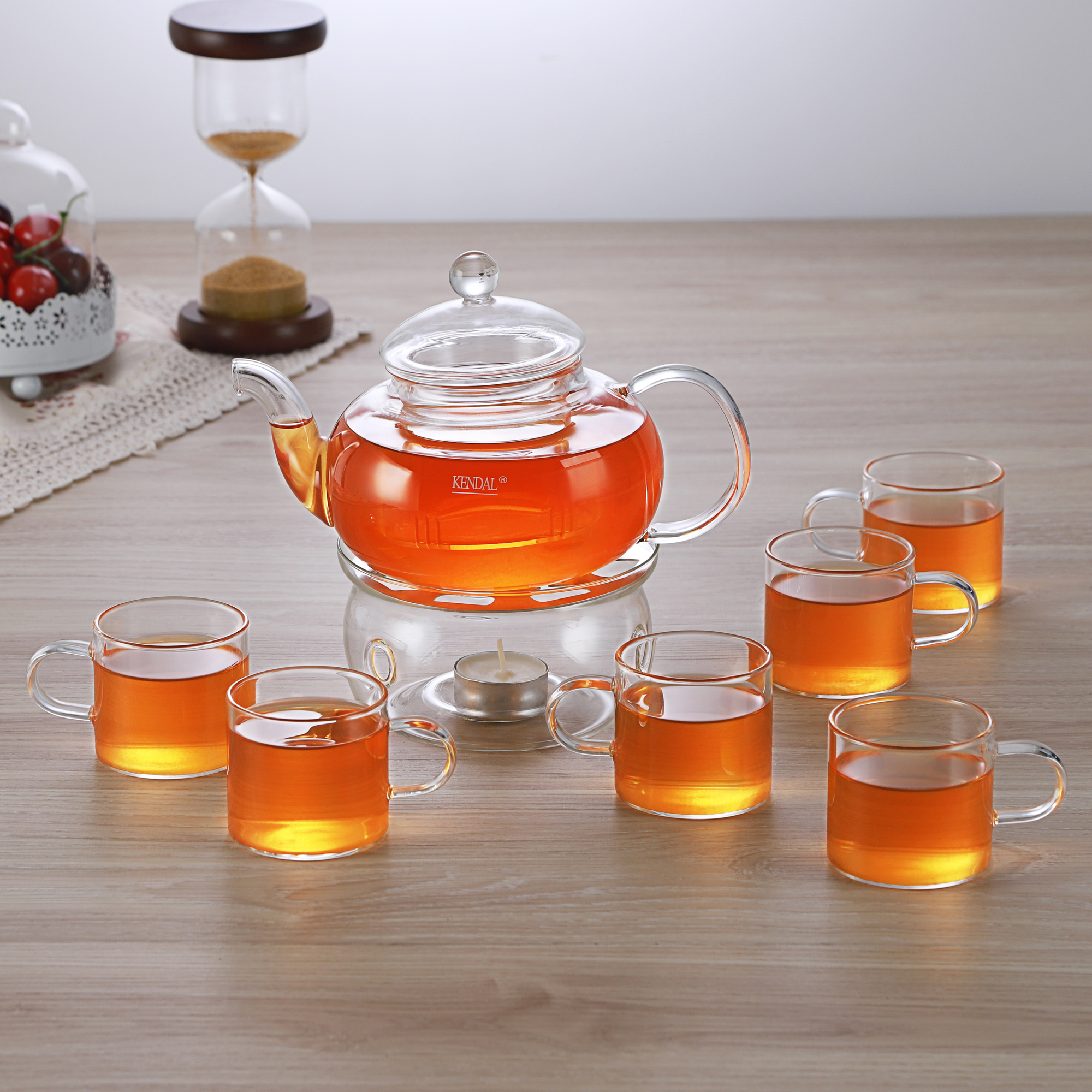 27 oz glass filtering tea maker teapot with a warmer and 6 tea cups CJ-BS808A - image 2 of 8