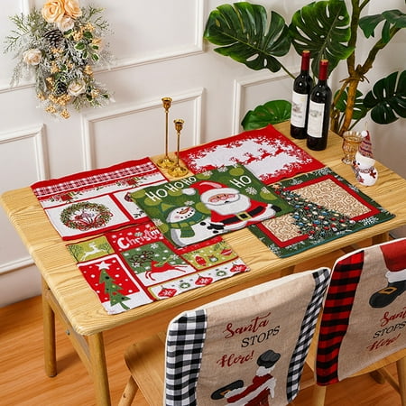 

Jisheng Plate Mat Cartoon Design Xmas Tree/Santa Claus Pattern Insulated Good Stitching Edges Stain Resistant Christmas Decoration Wear-resistant Merry Christmas Rectangular Placemat for Party