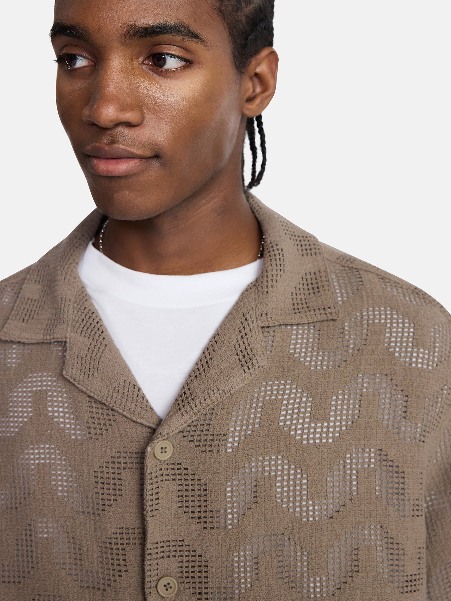 No Boundaries Textured Wave Design Resort Shirt with Short Sleeves, Men's XS-4XLT