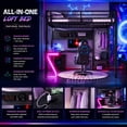 thumbnail image 3 of Belleamave Full Size Metal Loft Bed with L-Shaped Desk, LED Z-Lights, Gaming Loft with USB Charging Station, Pull-Out Computer Tray, Full Loft Bed with Storage Stairs, No Box Spring Needed, Black, 3 of 13