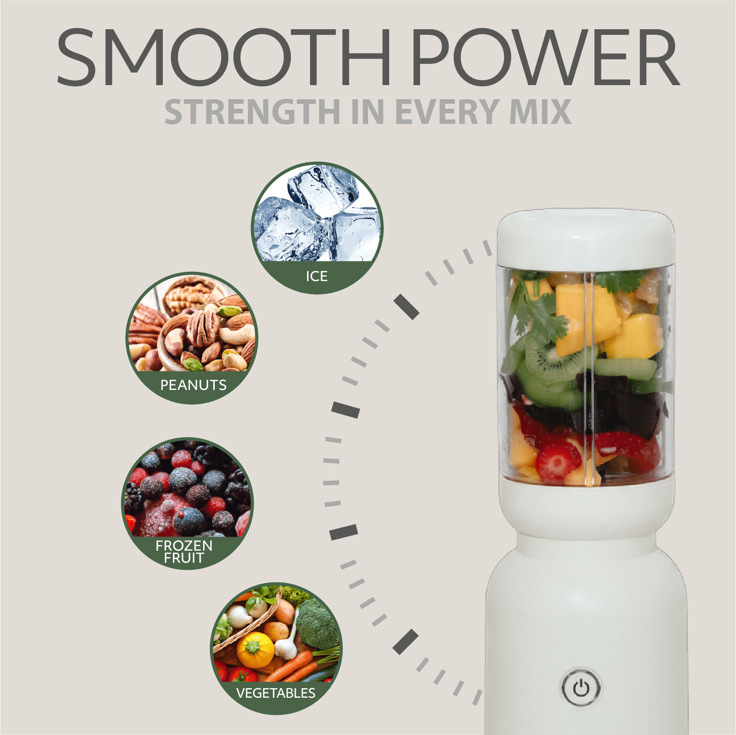 Willow Kitchen Portable Blender Eco Series Warrior Single-Serve Blender for Smoothies with Travel Lid, 1L Personal Blender, 600W, White