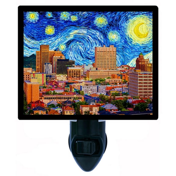 Van Gogh Decorative Photo Night Light Plus One Extra Free Switchable Insert. 4 Watt Bulb. Image Title: El Paso Starry Night. Light Comes with Extra Bulb.