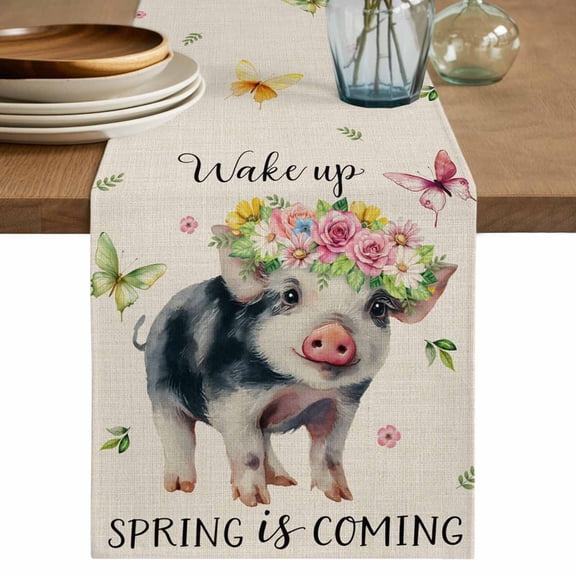Table Runner 72 Inches Long for Kitchen Dining, Spring Pig Dresser Scarf Farmhouse, Dining Table Decorations for Wedding/Parties, Butterfly Botanical Floral Rustic 16 x 72 In