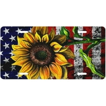 American Flag Sunflower Decorative Car Front,Metal Car Plate,License Plate,Vanity Tag,Aluminum Novelty License Plate for Men/Women/Boy/Girls Car 6×12 Inch
