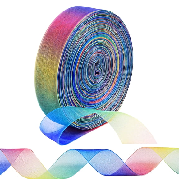 100 Yards Rainbow Organza Ribbon Chiffon Wired, Iridescent 1 in Sheer Ribbon for Gift Wrapping Wedding Bouquet Party Birthday Christmas Decoration