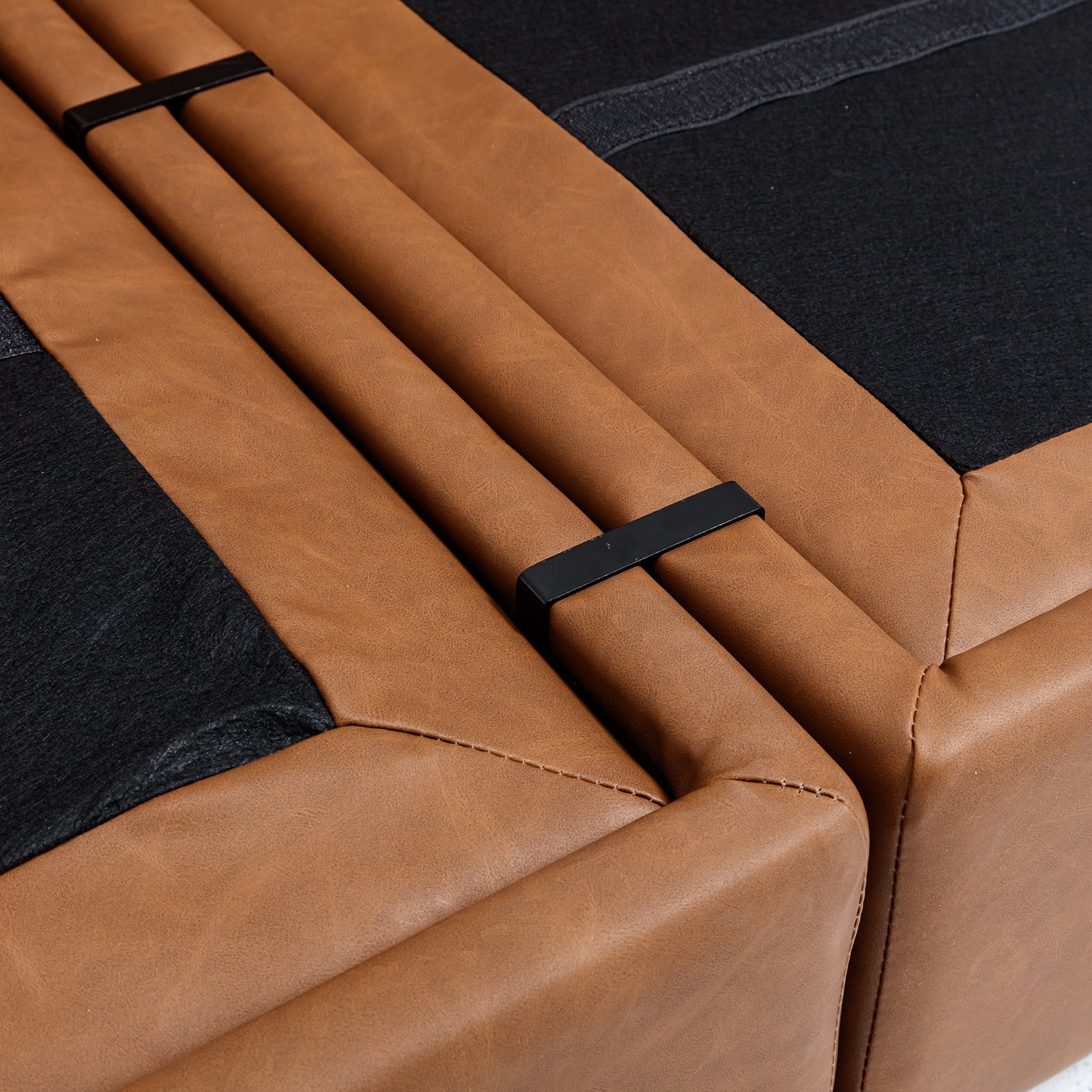 25.5'' Vegan Leather Square Ottoman with Storage Function - Brown