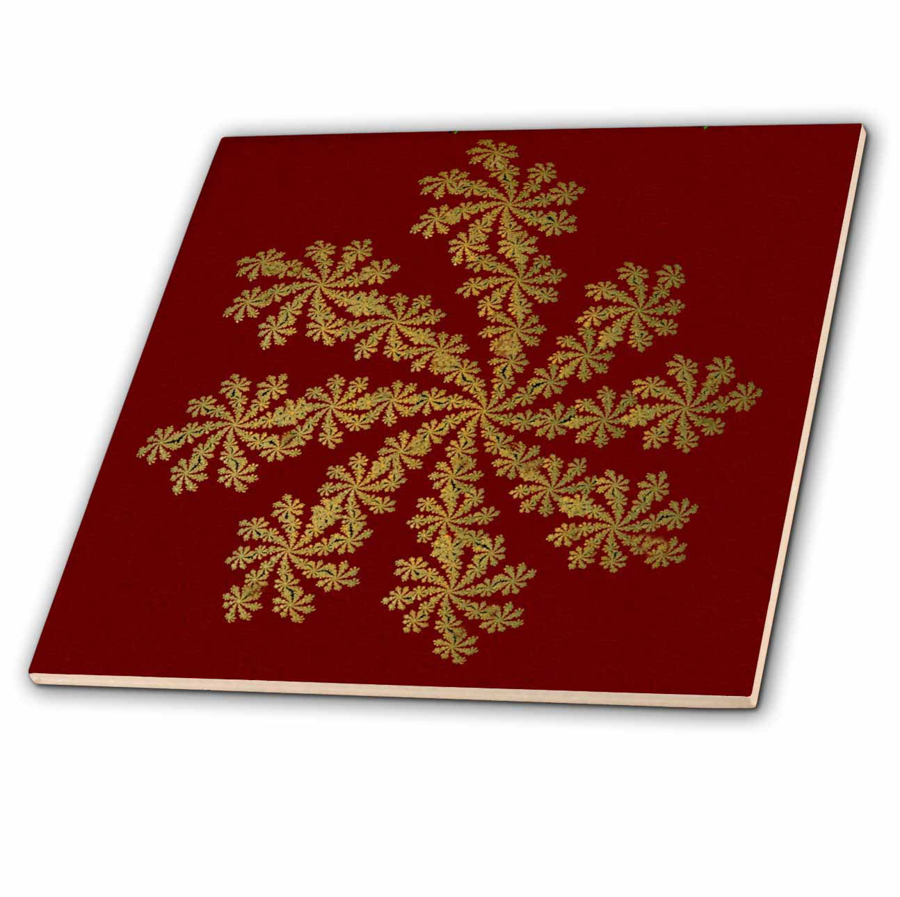3dRose SmudgeArt Silver on Burgundy Snowflake Ceramic Tile 4-Inch