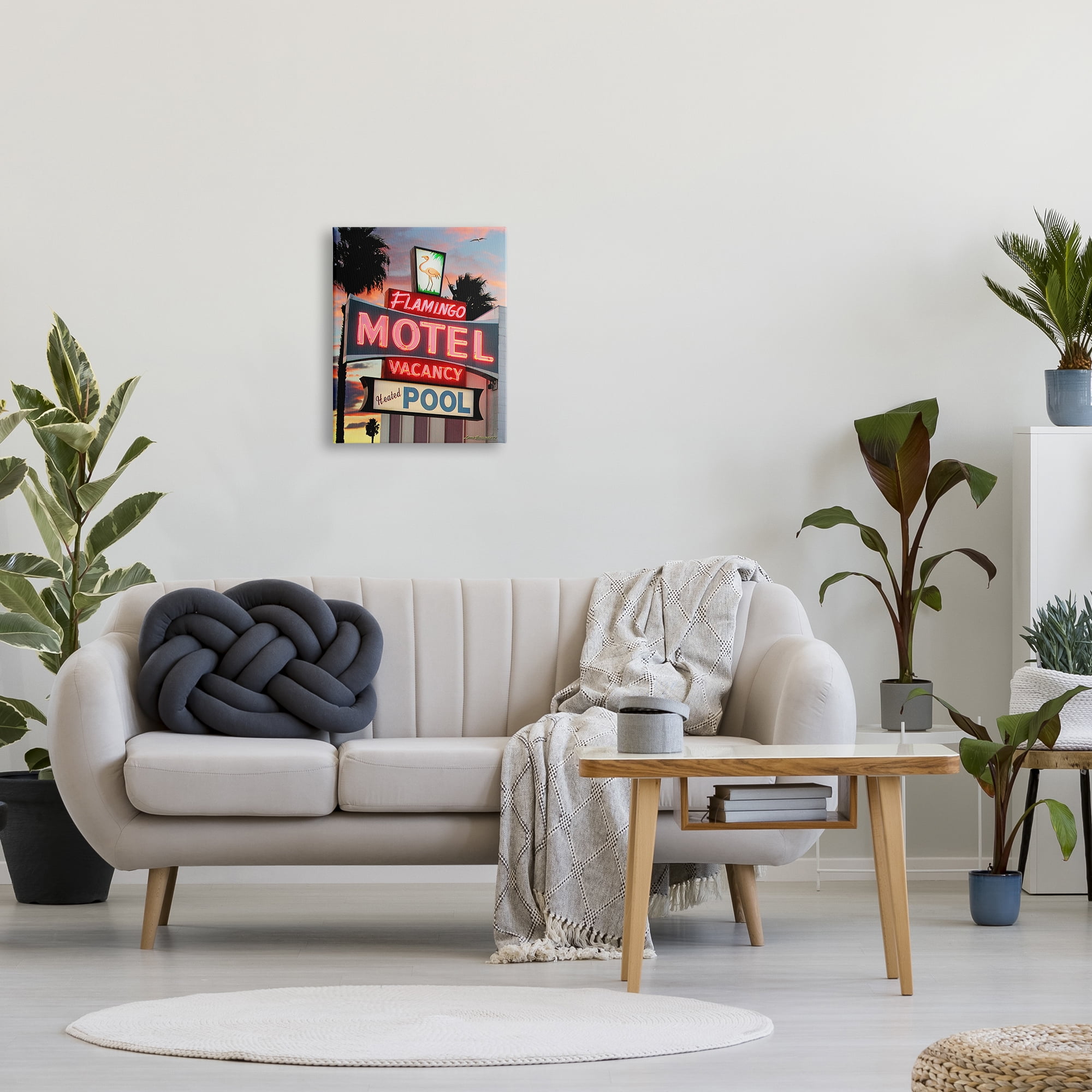 Stupell Industries Tropical Flamingo Motel Nature Painting Gallery Wrapped Canvas Art Print Wall Art, 16 x 20