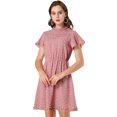 thumbnail image 1 of INSPIRE CHIC Women's Summer Flare Sleeve Pintuck Decor Heart Print Ruffle Dress, 1 of 6