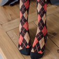 thumbnail image 2 of Women Ribbed Knee High Socks Vintage Argyle Diamond Plaid High Tube Stockings, 2 of 5