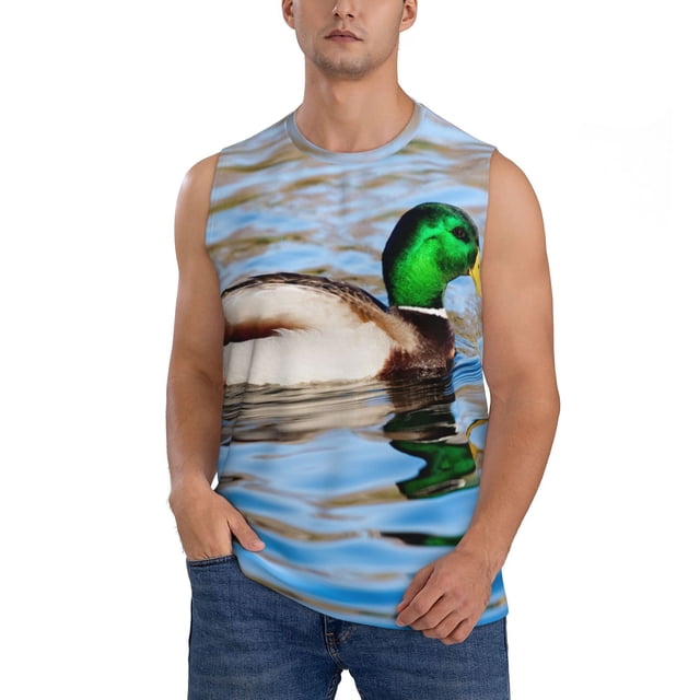 Balery Mallard Duck Swimming In A River Camisetas sin mangas para hombre, absorbe la humedad y protege contra el mal olor.-3X-Large