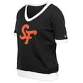 thumbnail image 4 of Women's New Era  Black San Francisco Giants 2025 City Connect Rhinestone V-Neck T-Shirt, 4 of 5