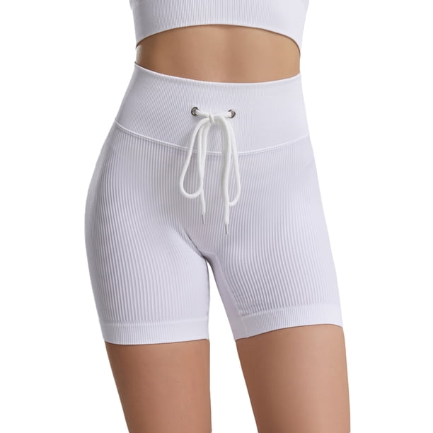 SAYOO - Calzoncillos de yoga para mujer, cintura elástica con cordón, pantalones cortos de punto ajustados SAYOO Sexy