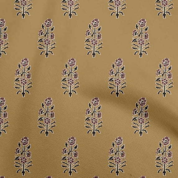 oneOone Cotton Cambric Brown Fabric Asian Block Floral Dress Material Fabric Print Fabric By The Yard 56 Inch Wide