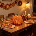 thumbnail image 3 of Hand Woven Rattan Pumpkin LED Lantern, Natural Wicker Pumpkin Light Ornament, Rustic Farmhouse Fall Decor for Halloween Thanksgiving Tabletop Porch Yard Home Holiday Decoration, Orange, 3 of 5