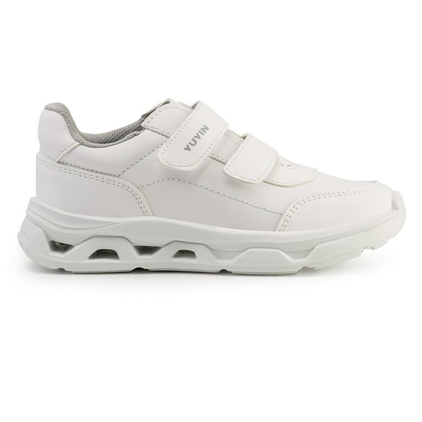Yuyin tenis escolar blanco para niño con doble velcro y suela antiderrapante